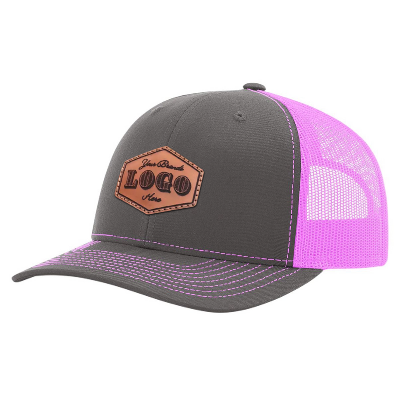 Custom Hat with Laser Engraved Patch - Charcoal/Pink