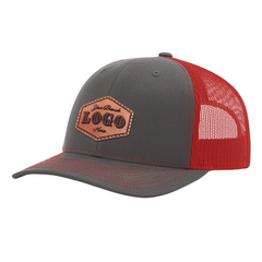 Custom Hat with Laser Engraved Patch - Charcoal/Red