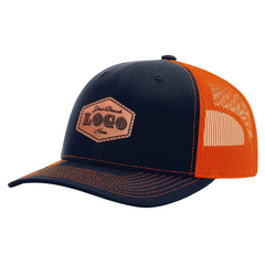 Custom Hat with Laser Engraved Patch - Navy/Orange