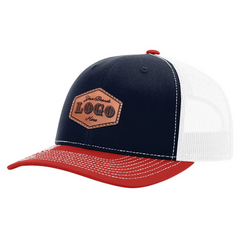 Custom Hat with Laser Engraved Patch - Navy/White/Red