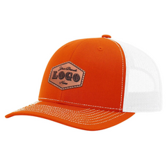 Custom Hat with Laser Engraved Patch - Orange/White