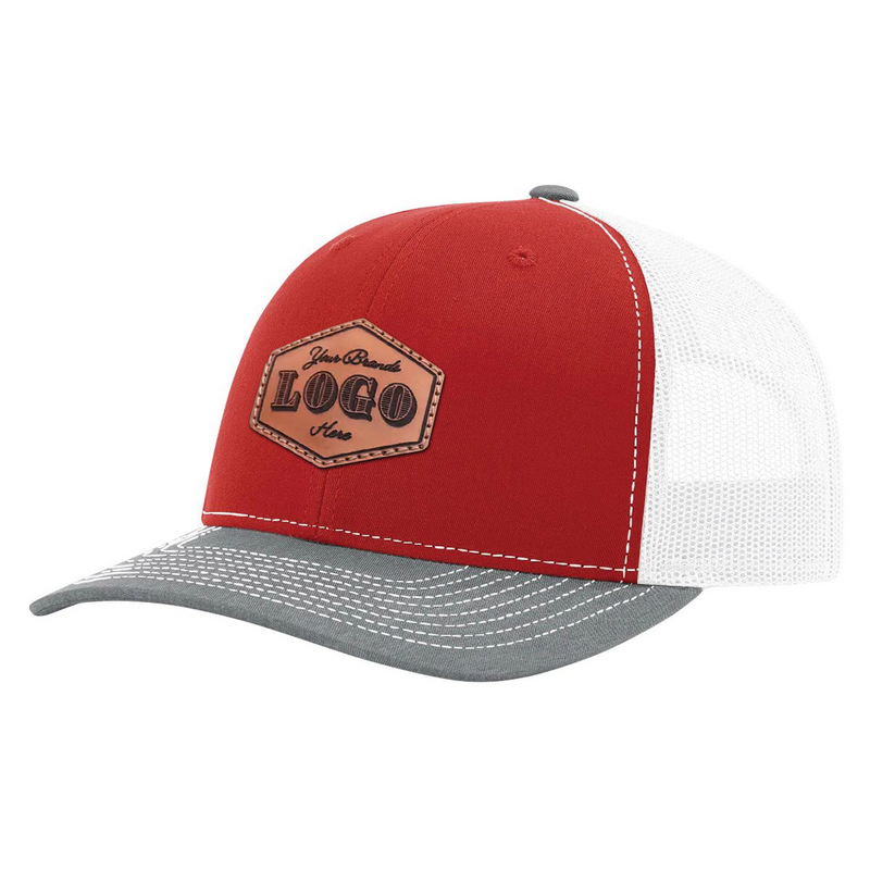 Custom Hat with Laser Engraved Patch - Red/White/H.Grey