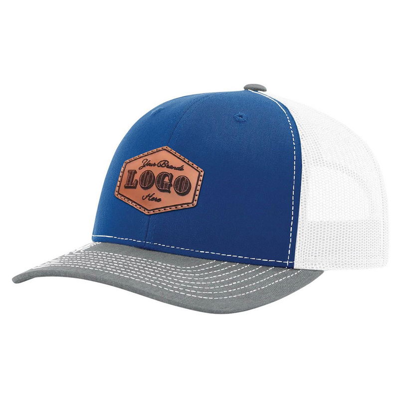 Custom Hat with Laser Engraved Patch - Royal/White/H.Grey