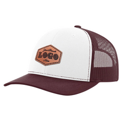 Custom Hat with Laser Engraved Patch - White/Marron