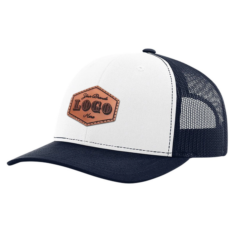 Custom Hat with Laser Engraved Patch - White/Navy