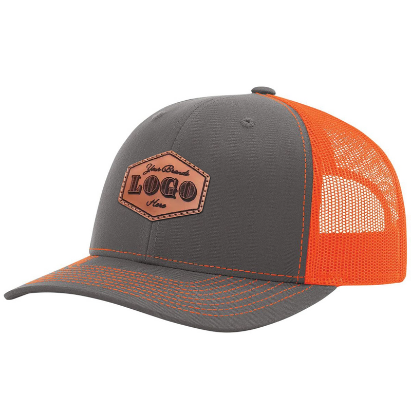 Custom Hat with Laser Engraved Patch - Charcoal/Orange