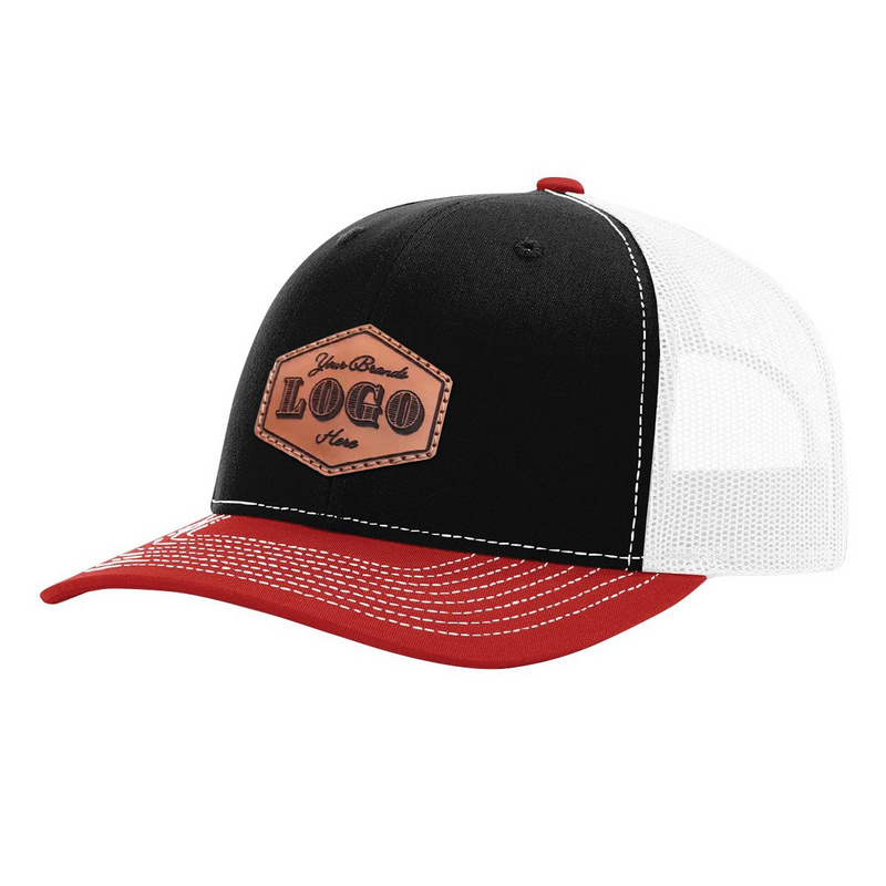 Custom Hat with Laser Engraved Patch - Black/White/Red