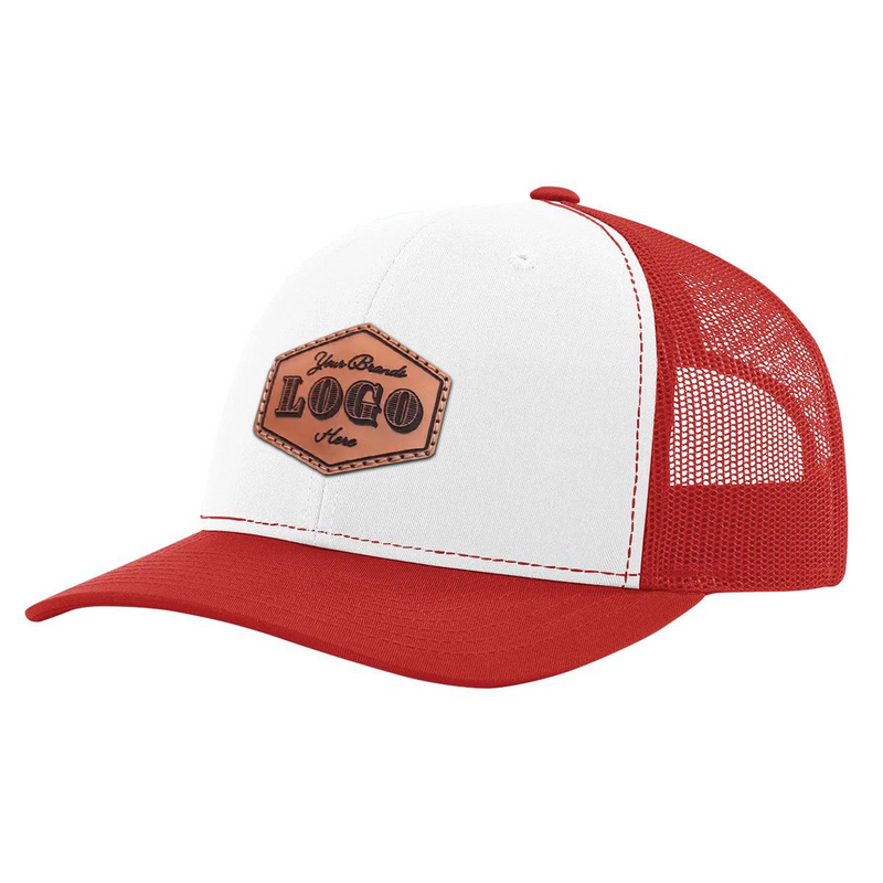 Custom Hat with Laser Engraved Patch - White/Red