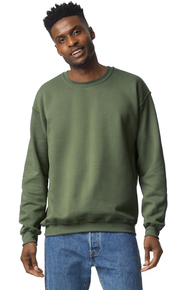 Custom Designed - Crew Sweatshirt (Military Green) Adult, Gildan, Heavy Blend 50/50 Fleece