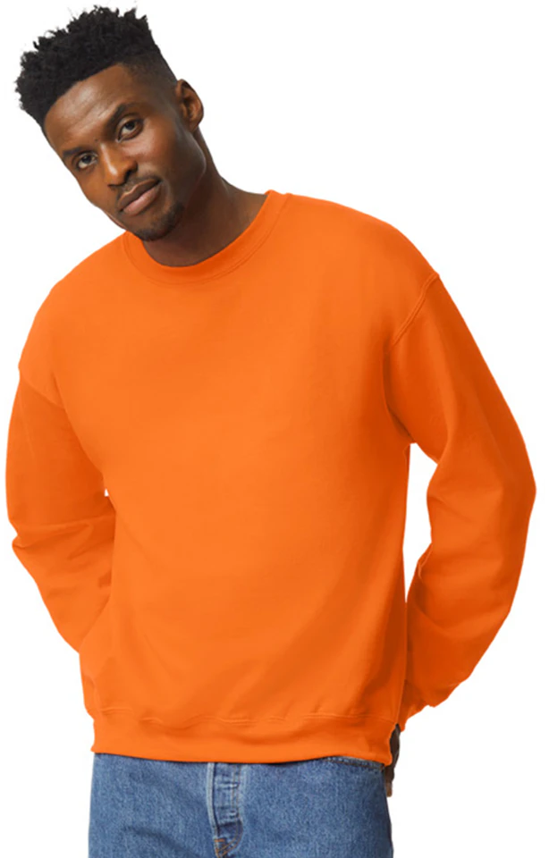 Custom Designed - Crew Sweatshirt (High Viz Safety Orange) Adult, Gildan, Heavy Blend 50/50 Fleece