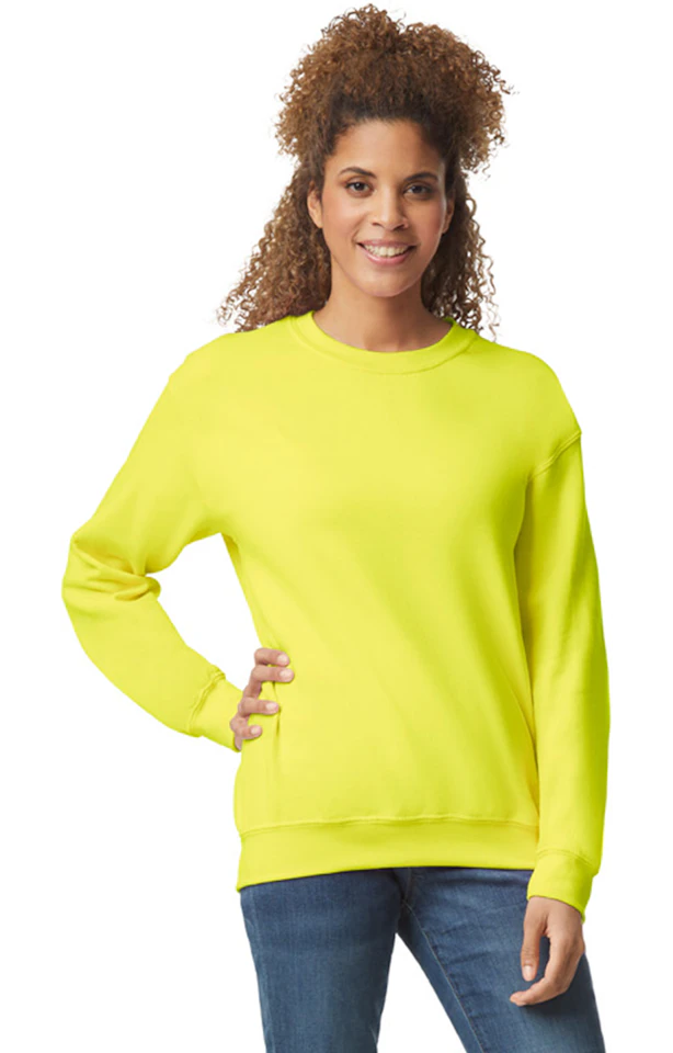 Custom Designed - Crew Sweatshirt (High Viz Safety Green) Adult, Gildan, Heavy Blend 50/50 Fleece